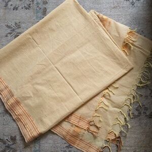 Beige and Tan cotton Woven Scarf with metallic threads 46” x 88”